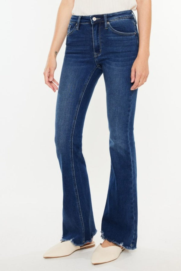 Kancan Cat's Whiskers Raw Hem Flare Jeans-0