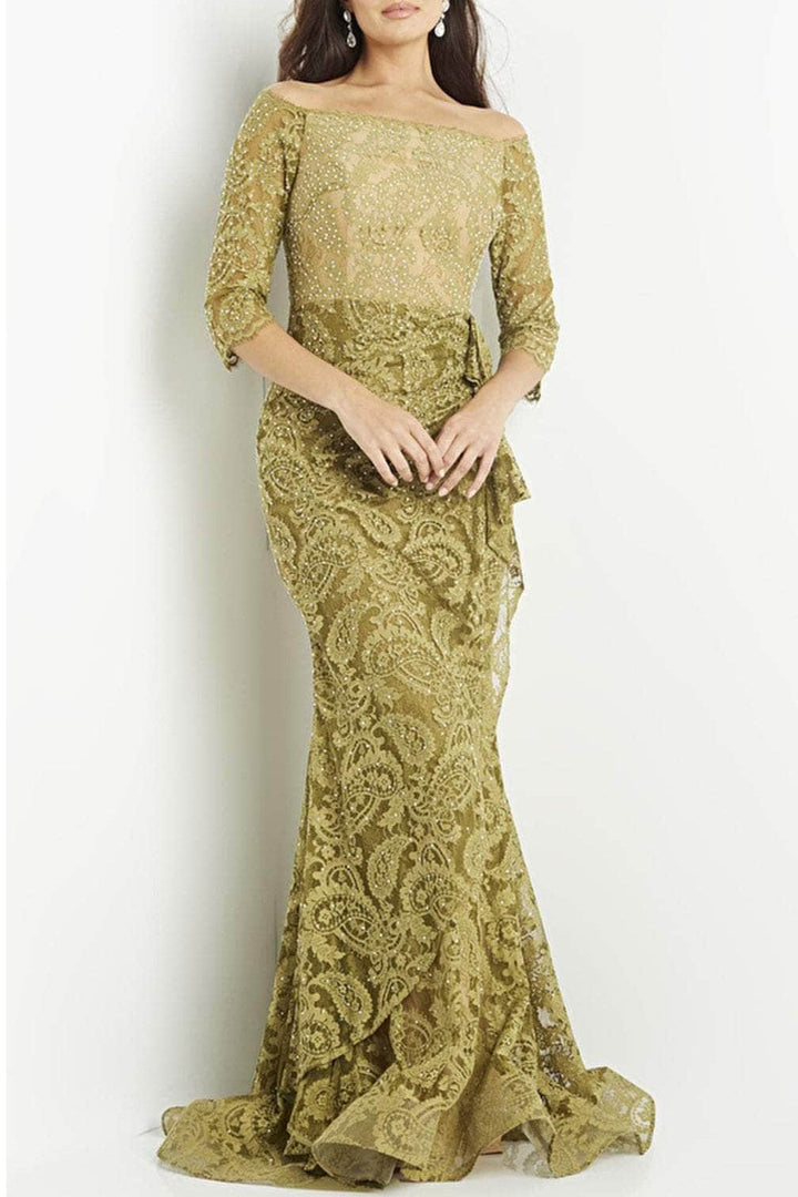 Jovani off shoulder embellished lace bodycon gown-0