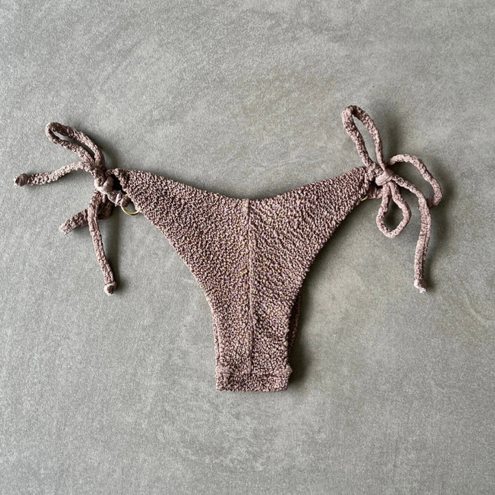 Chocolate Mousse Beehive Textured Katie Side Tie Bikini Bottom-1