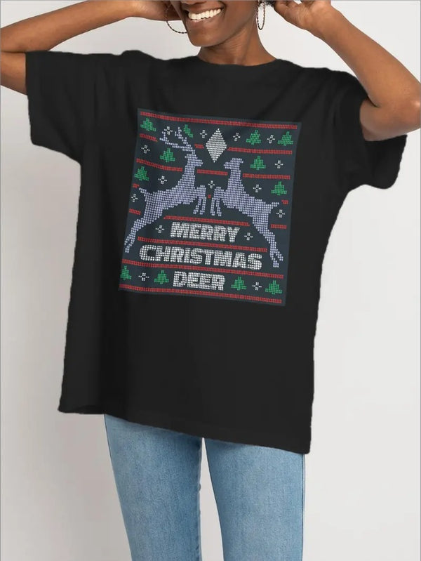 Christmas Reindeer Graphic Tee - Casual & Sporty, Plus Size Available, Best For Christmas