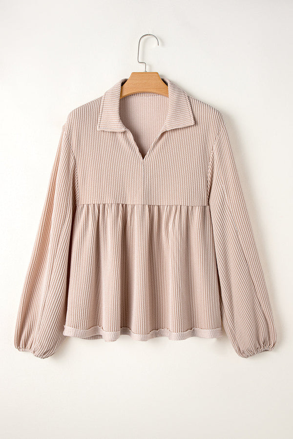 Blake Corded V Neck Bubble Sleeve Blouse-5