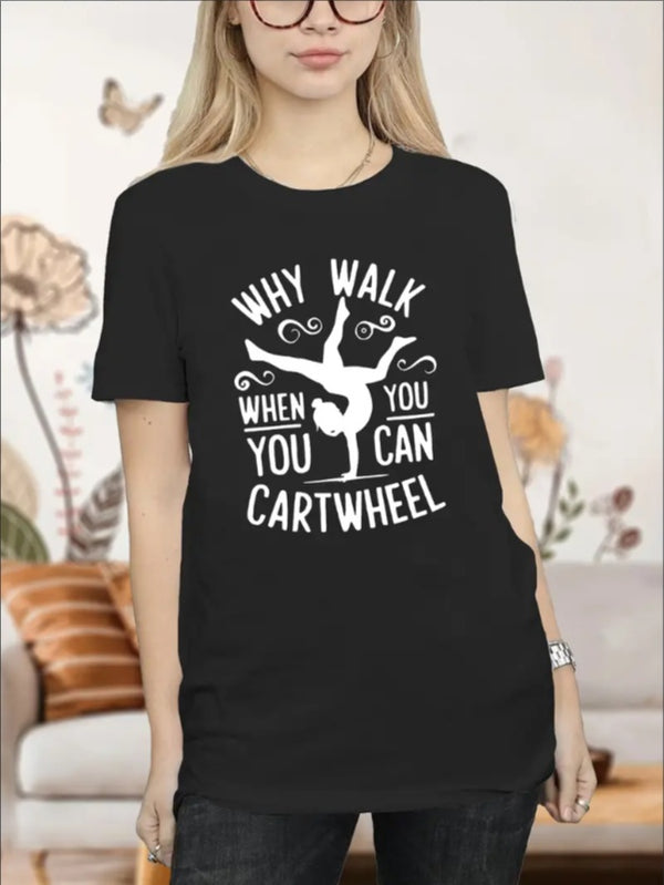 Women'S Summer Casual Sports T-Shirt, Crew Neck, Cartoon Dancer Print,  Regular Fit, European And American Style