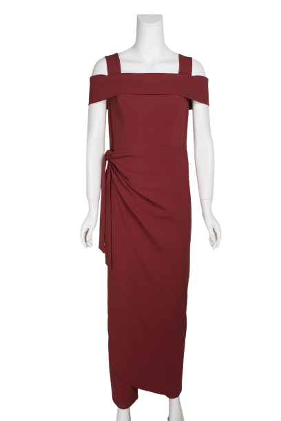 Marina Square Neck Off Shoulder Tie Side Zipper Back Faux Sarong Overlay Crepe Jumpsuit-4