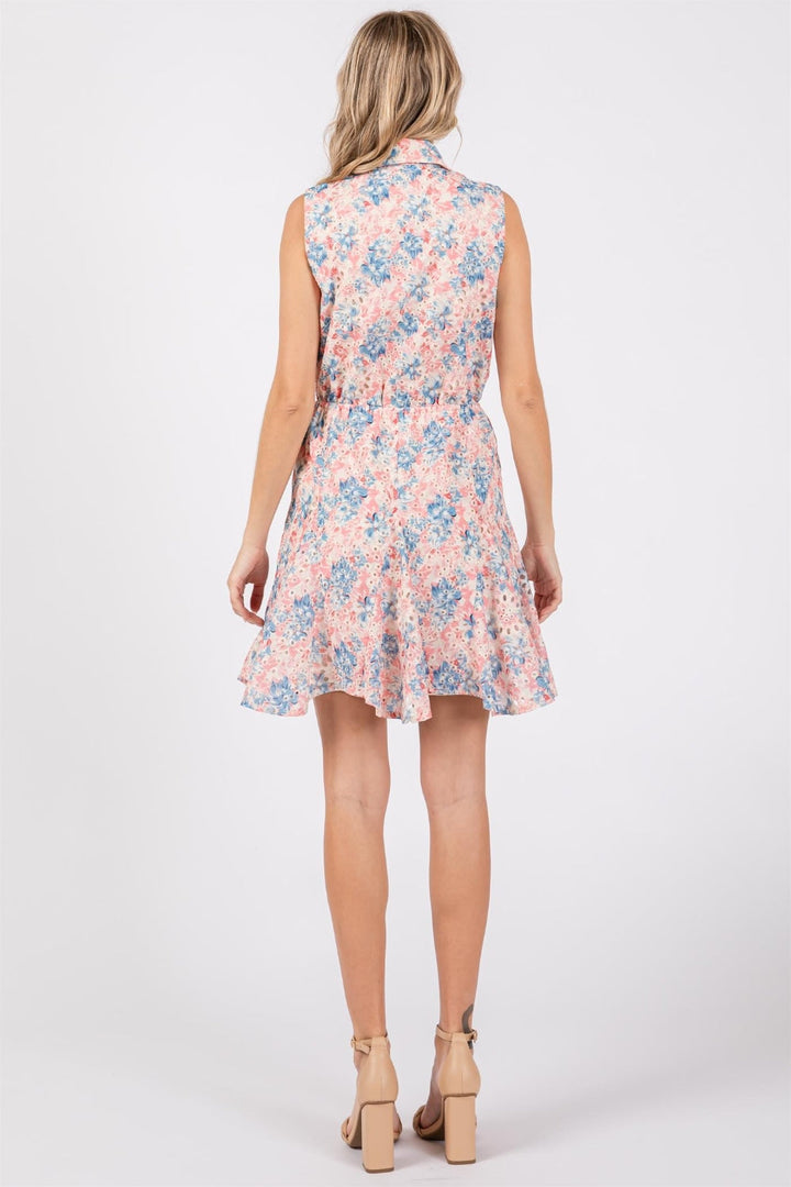 GeeGee Full Size Floral Eyelet Sleeveless Mini Dress-4