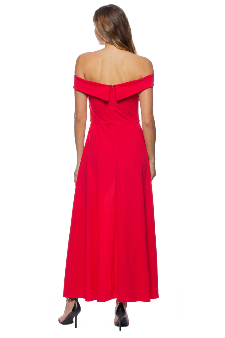Marina Off Shoulder Zipper Back Solid Walk Through Crepe Jumpsuit-1