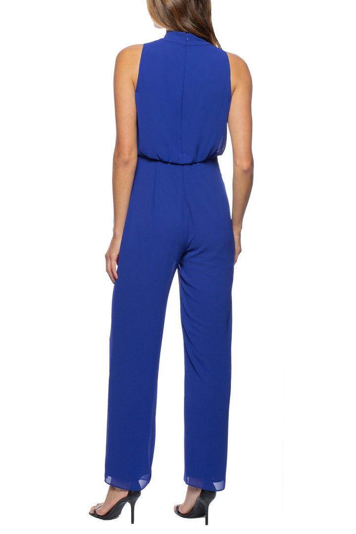 Marina Sleeveless Halter Mock Neck Rhinestone Bow Waist Chiffon Jumpsuit - Wholesale-1