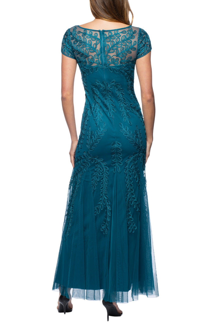 Marina Illusion Boat Neck Cap Sleeve Zipper Back Embellished Mesh Dress-1