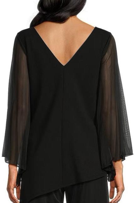 Marina Chiffon Sleeve Boat Neck Scuba Crepe Top-1
