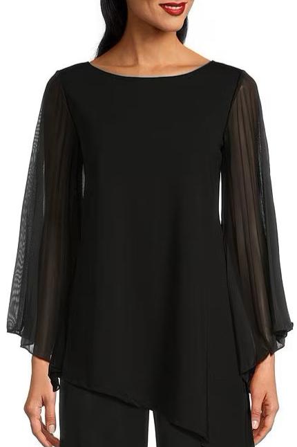 Marina Chiffon Sleeve Boat Neck Scuba Crepe Top-0