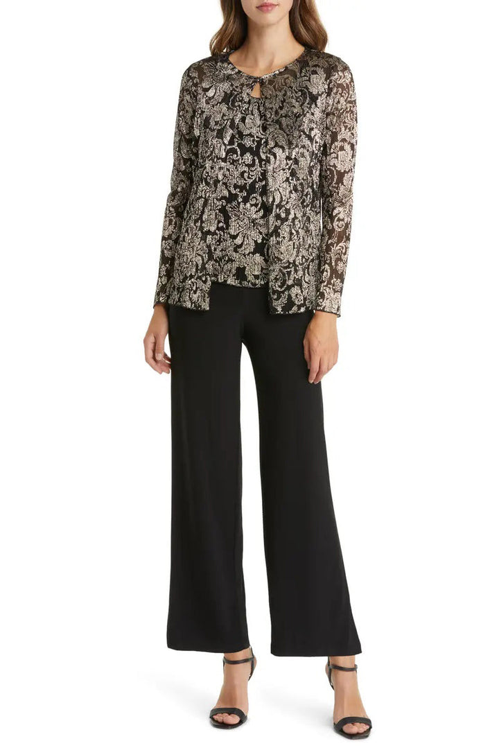 Marina Scoop Neckline Sleeveless Keyhole Back Floral Metallic Bodice Matte Jersey Outfit Sets-0
