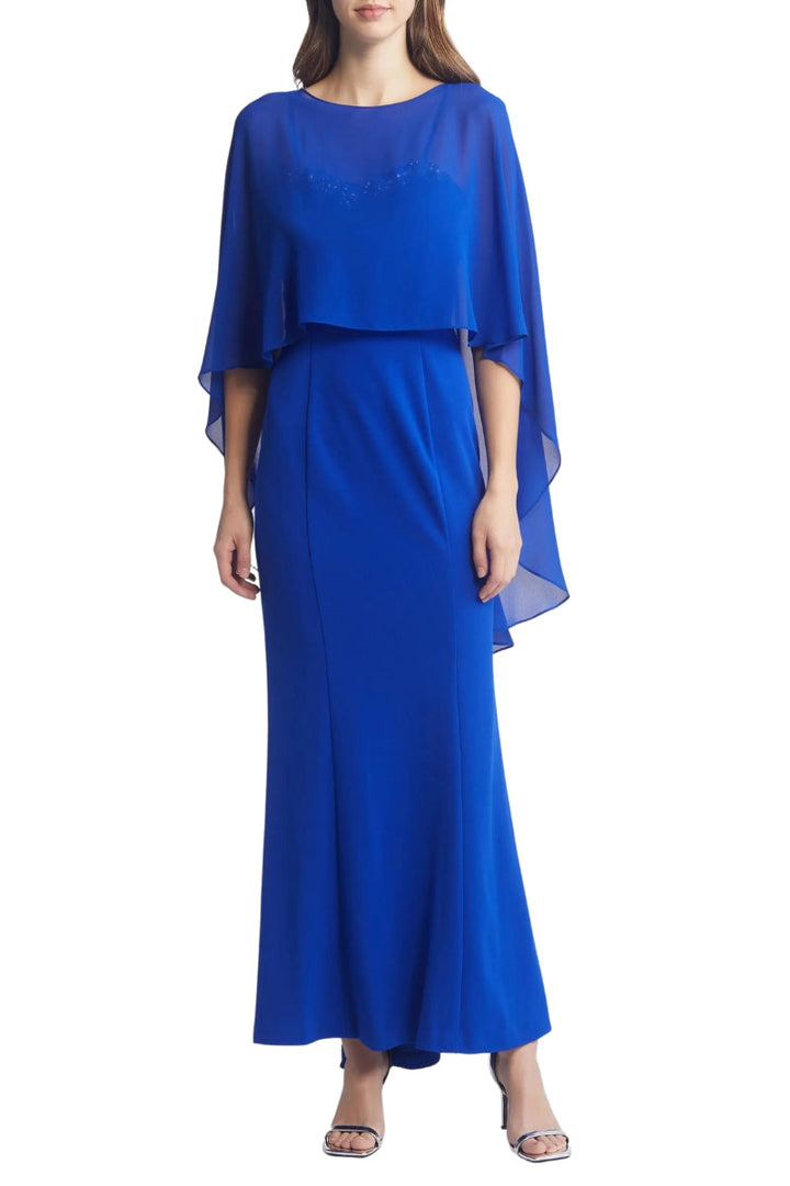 Marina Rhinestone Trim Chiffon Capelet Gown-0