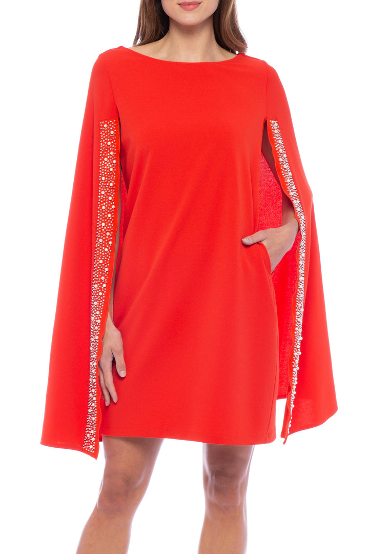 Marina Cape Back Boat Neckline Crepe Stone Detail Dress-1