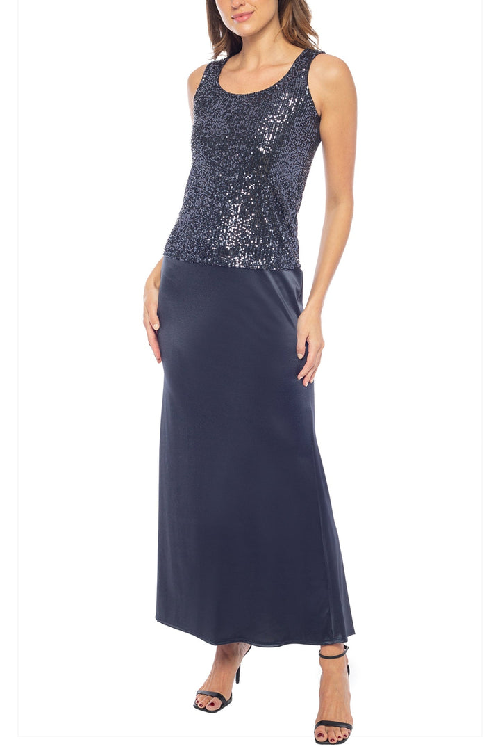 Marina 3/4 Sleeve Scoop Neck Sequin Satin 2-Piece Jacket Dress-2
