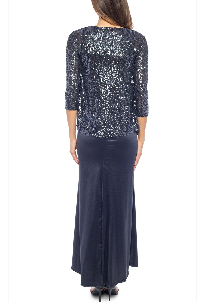 Marina 3/4 Sleeve Scoop Neck Sequin Satin 2-Piece Jacket Dress-1
