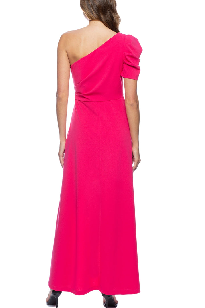 Marina Scuba Crepe One Shoulder Puff Sleeve Overlay Skirt Jumpsuit Dress-3
