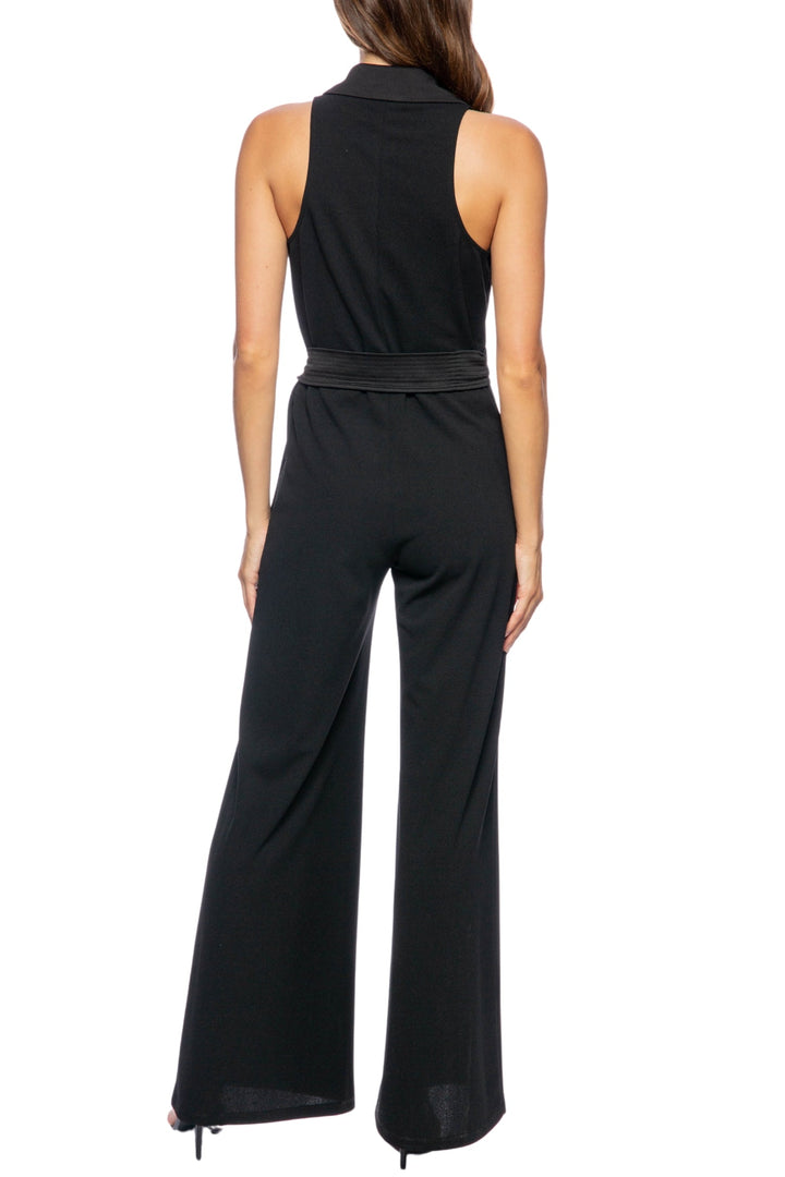 Marina Collared Sleeveless Tie Waist Scuba Crepe Jumpsuit-4
