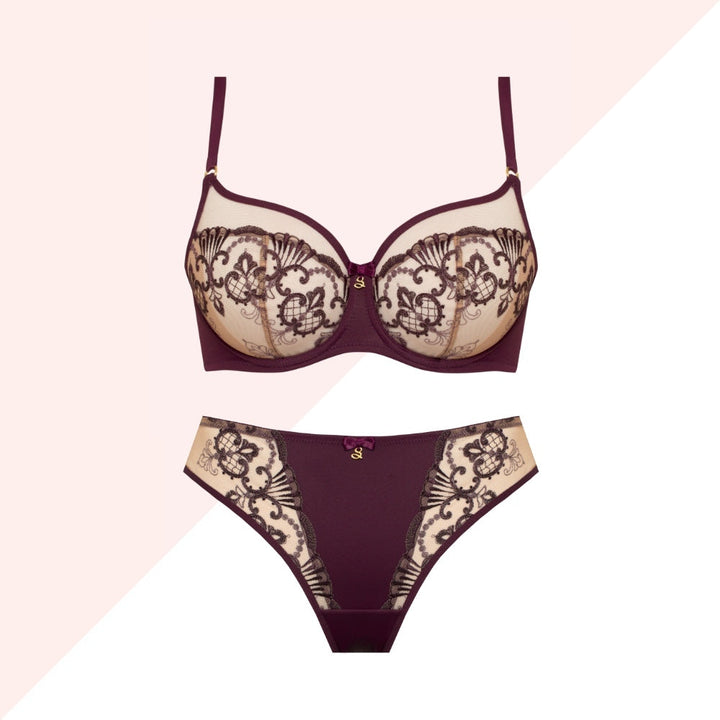 Sheer Mesh Tulle Embroidered Tanga Panty Perla Aubergine-4