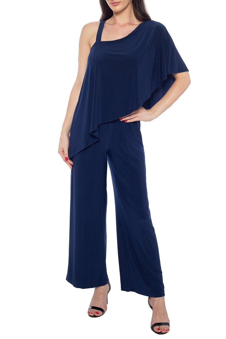Marina One Shoulder Asymmetrical Neck Short Flutter Sleeve Wide Leg Jumpsuit-4