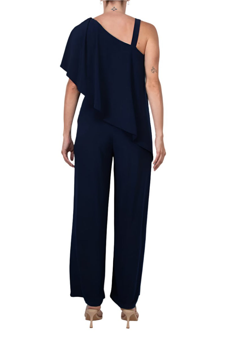 Marina One Shoulder Asymmetrical Neck Short Flutter Sleeve Wide Leg Jumpsuit-3