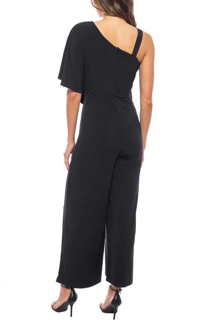 Marina One Shoulder Asymmetrical Neck Short Flutter Sleeve Wide Leg Jumpsuit-2
