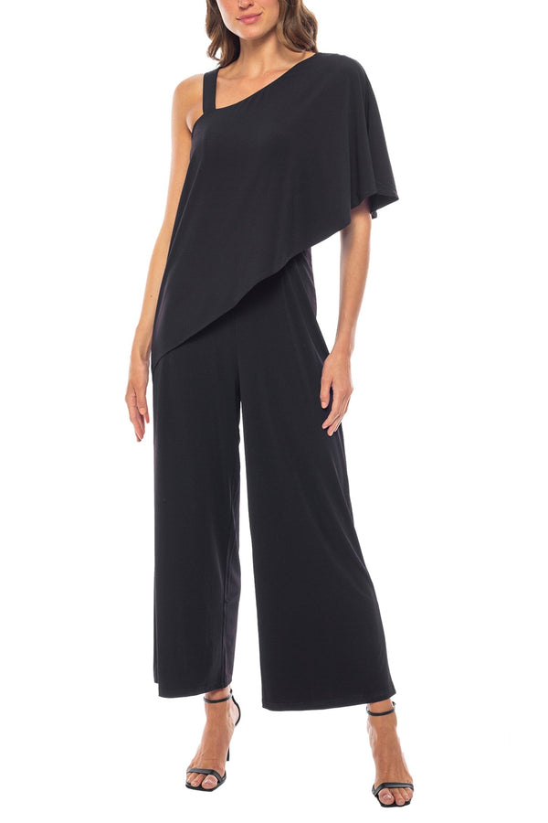 Marina One Shoulder Asymmetrical Neck Short Flutter Sleeve Wide Leg Jumpsuit-0