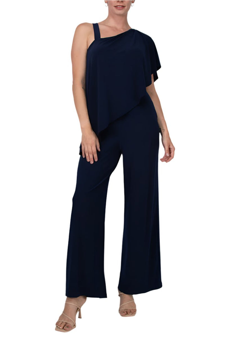 Marina One Shoulder Asymmetrical Neck Short Flutter Sleeve Wide Leg Jumpsuit-1