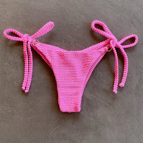 Pink Bliss Textured Katie Side Tie Bikini Bottom-0