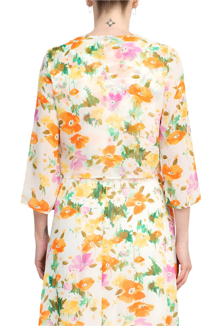 Maison Tara Scoop Neck Back Zipper Sleeveless Floral Midi Dress Matching Chiffon Jacket-2