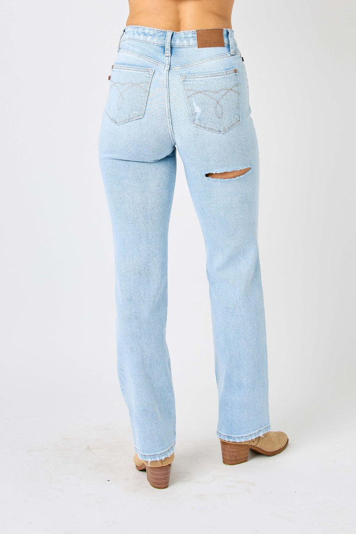 Judy Blue Full Size High Waist Distressed Straight Jeans-1
