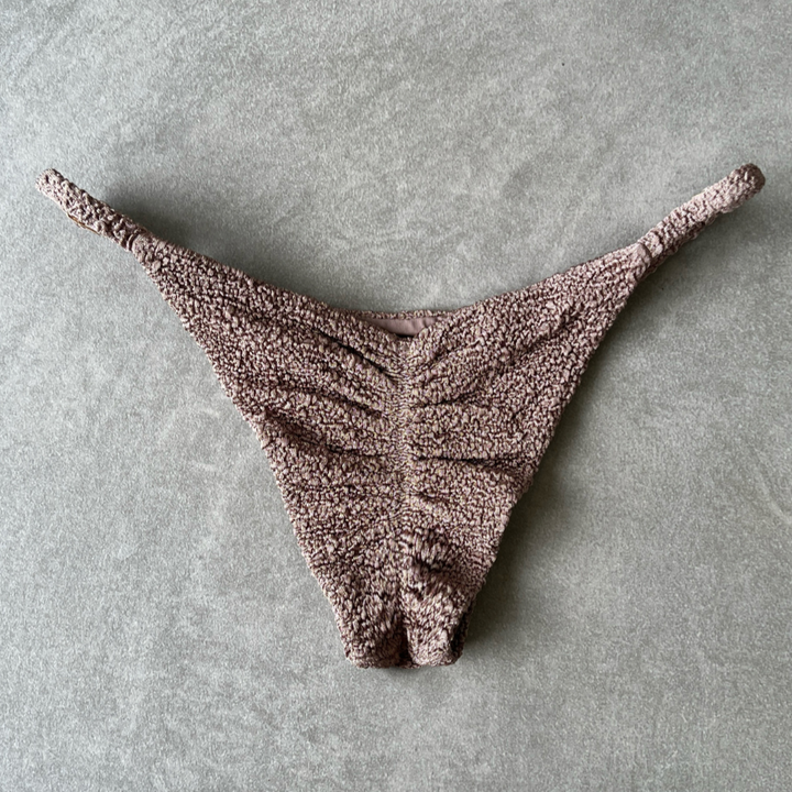 Chocolate Mousse Beehive Textured Tanga Bikini Bottom-1