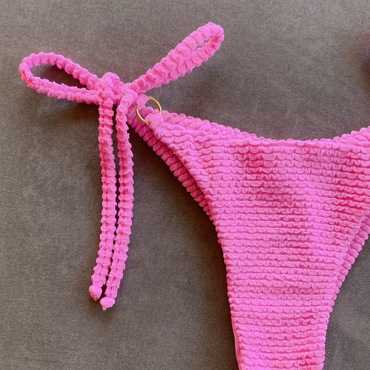Pink Bliss Textured Katie Side Tie Bikini Bottom-1
