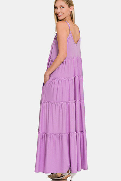 Zenana Frill Tiered V-Neck Maxi Cami Dress-2