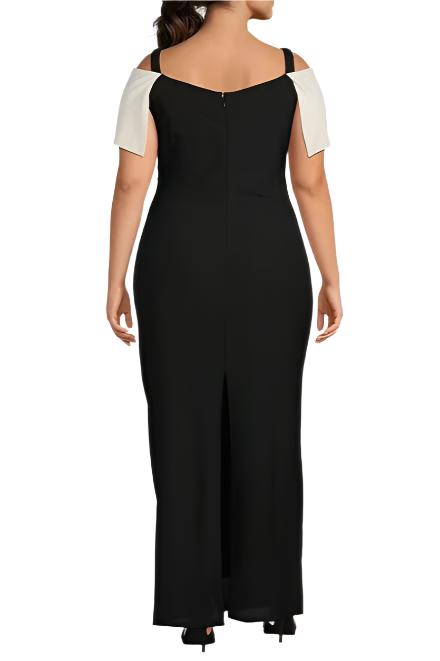 Marina Off-the-Shoulder Short Sleeve Ruched Waist Crepe Sheath Gown (Plus Size)-2
