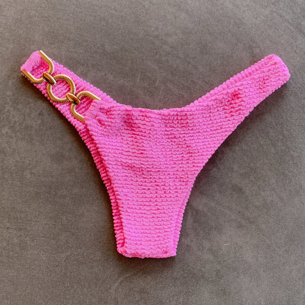 Pink Bliss Textured Bia Metal Bikini Bottom-0