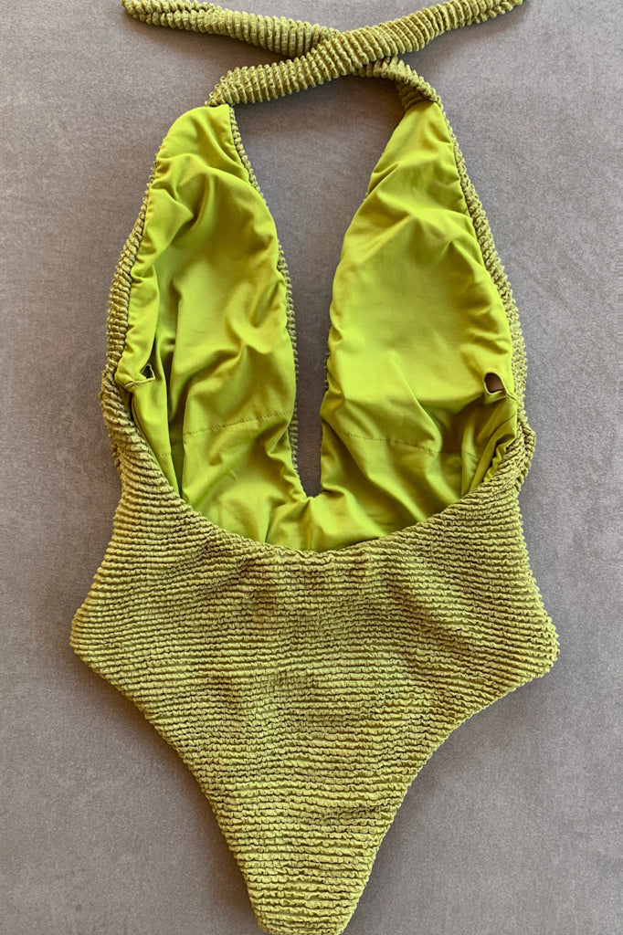 Pistachio Green Textured Samira One Piece Swimwear-1