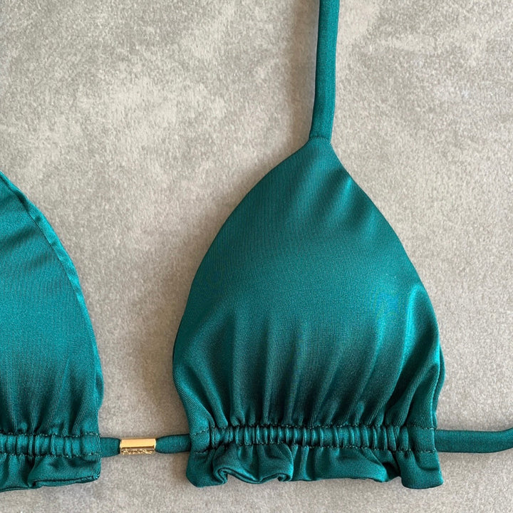Forest Green Triangle Frill Bikini Top-1