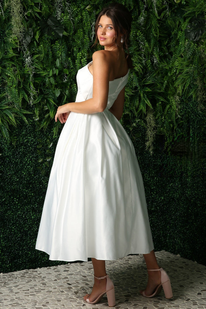 One Shoulder Satin Open Back Midi Evening & Prom Dress NXJE931-3