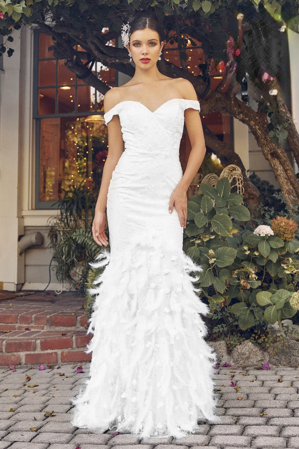 Off Shoulder Ruffled Skirt Sweetheart Long Wedding Dress NXC1106W-0