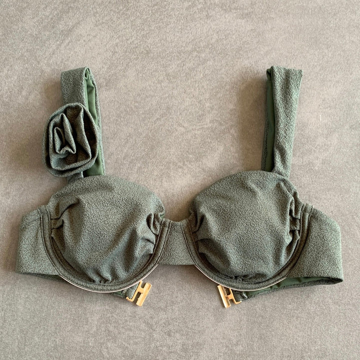 Seashore Textured Fern Green Carolina Bikini Top-1