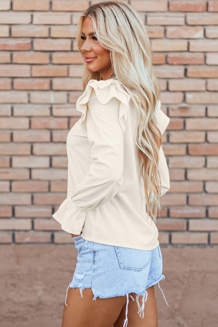 Leanna Ruffled Corduroy Blouse-2