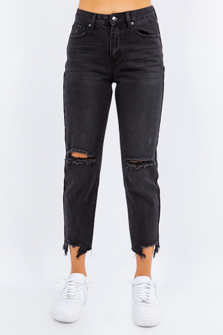 American Bazi High Waist Distressed Cropped Straight Jeans-0