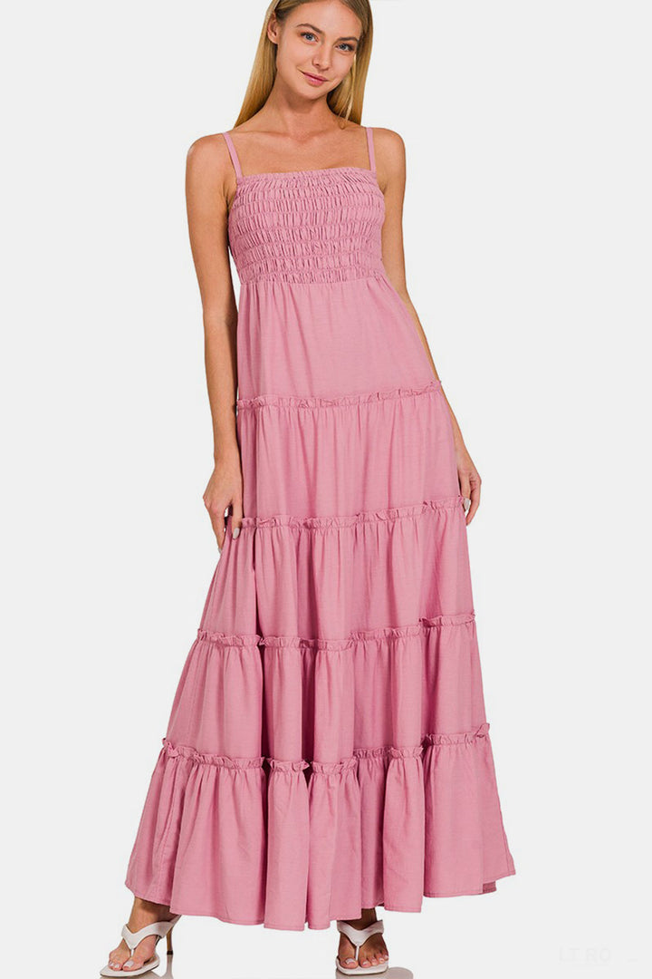 Zenana Woven Smocked Tiered Cami Maxi Dress-2
