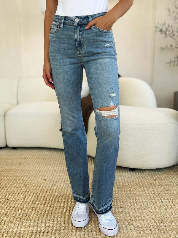 Judy Blue Full Size Mid Rise Destroyed Hem Distressed Jeans-0