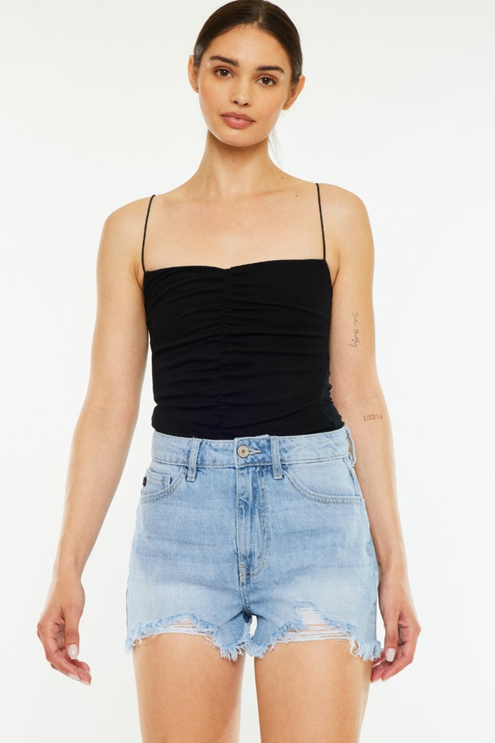 Kancan Raw Hem Distressed High Waist Denim Shorts-3