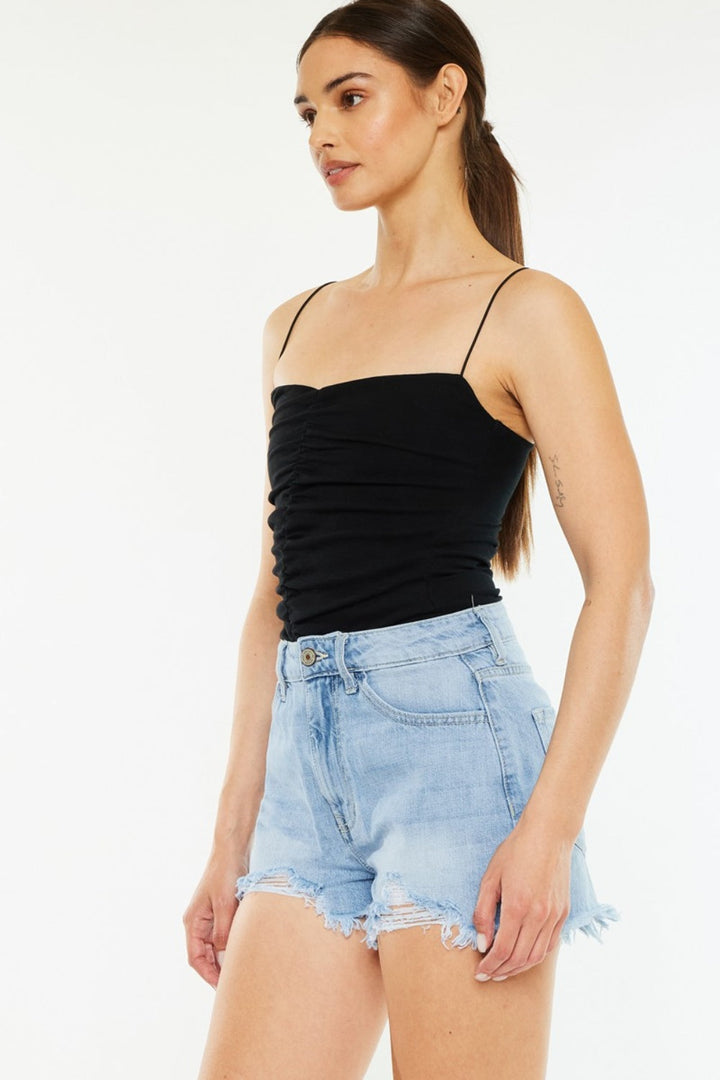 Kancan Raw Hem Distressed High Waist Denim Shorts-2