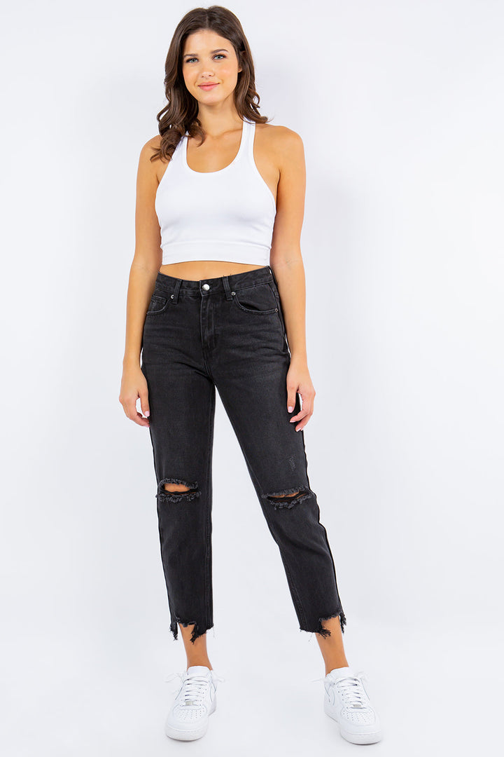 American Bazi High Waist Distressed Cropped Straight Jeans-3