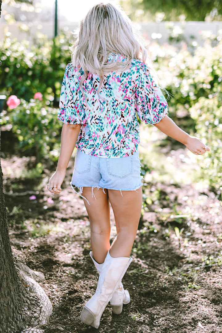Julie Puff Sleeve Mock Neck Blouse-1
