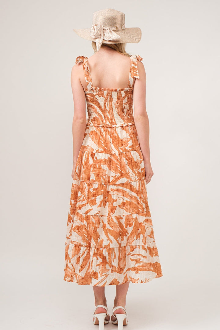 And The Why Tie Shoulder Smocked Midi Tiered Dress-1