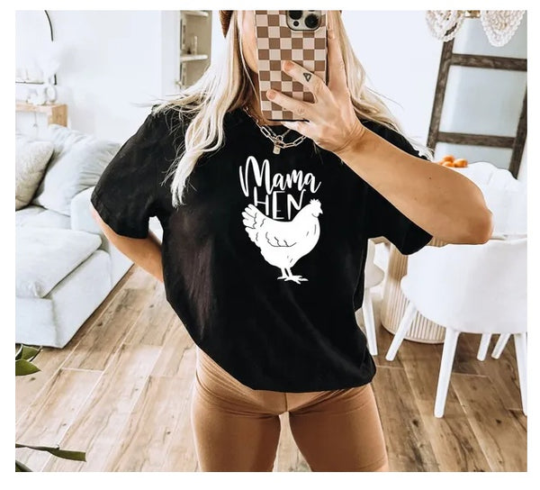Mama Hen T-shirt, Women's Fall Shirt, Farming Shirt, Farm Mom Tee, Chicken Lady T Shirt, Chicken Lover Top, Gift For Her, Gift For Women