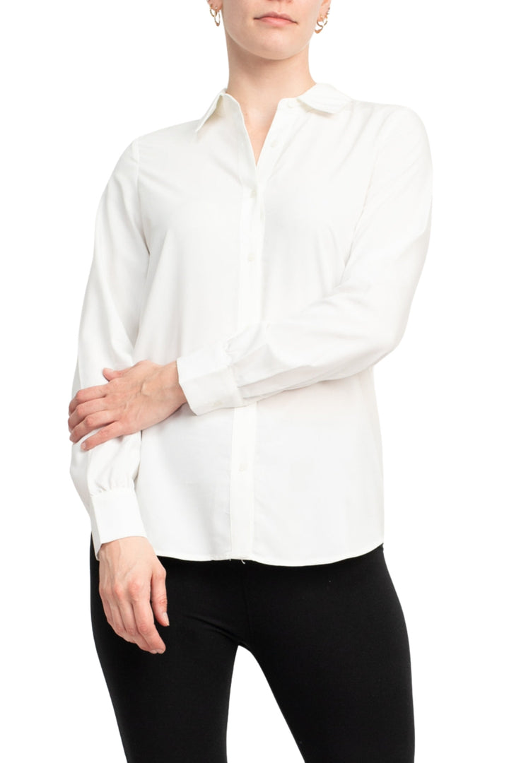 Philosophy long sleeve collared button-down woven shirt with shirttail hem-1